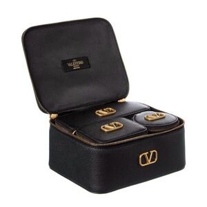 Valentino Vlogo Signature Leather Cosmetic Case Set, Black NEW